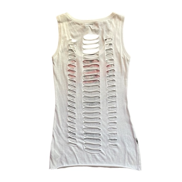 NWT Guess Womens Small S White Tank Shredded Cut Out 80s Retro Slashed Ripped - Picture 10 of 16